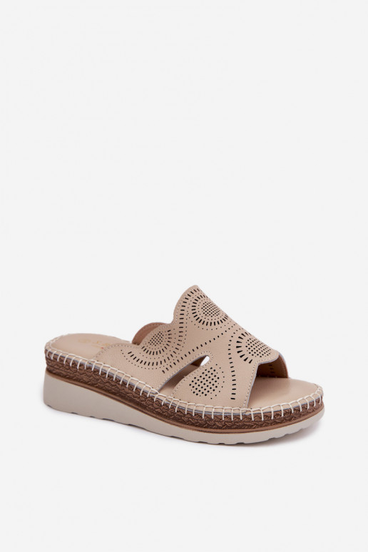 Leather Women's Platform Sandals S.Barski GR61-5915 Beige