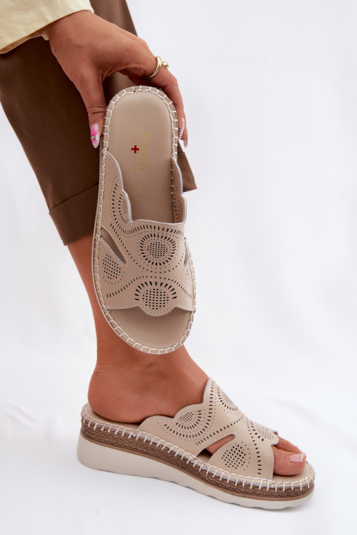 Leather Women's Platform Sandals S.Barski GR61-5915 Beige