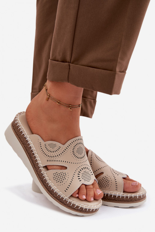 Leather Women's Platform Sandals S.Barski GR61-5915 Beige