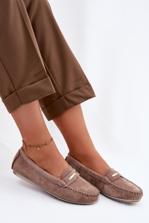 Women's Flat Loafers Made of Natural Suede S.Barski LR61-7029 Brown