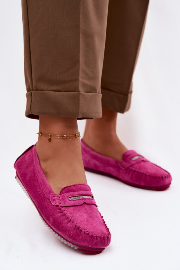 Women's Flat Suede Loafers S.Barski LR61-7029 Fuchsia