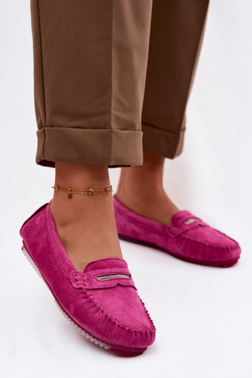 Women's Flat Suede Loafers S.Barski LR61-7029 Fuchsia