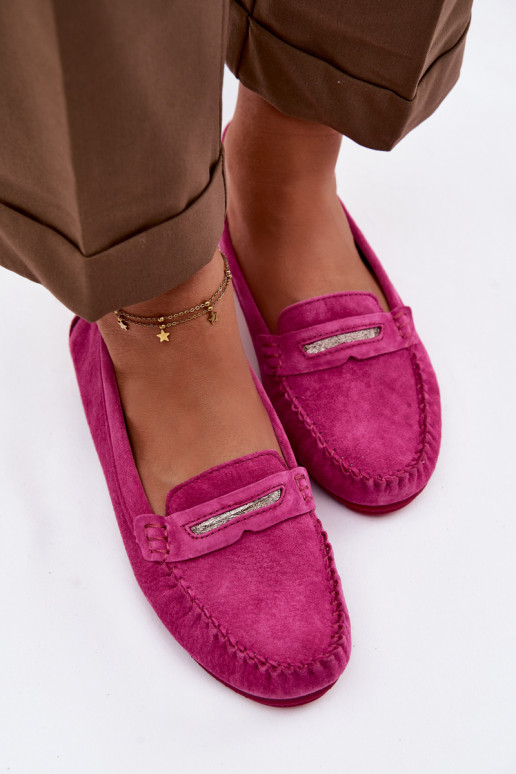 Women's Flat Suede Loafers S.Barski LR61-7029 Fuchsia