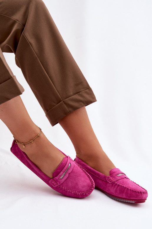 Women's Flat Suede Loafers S.Barski LR61-7029 Fuchsia