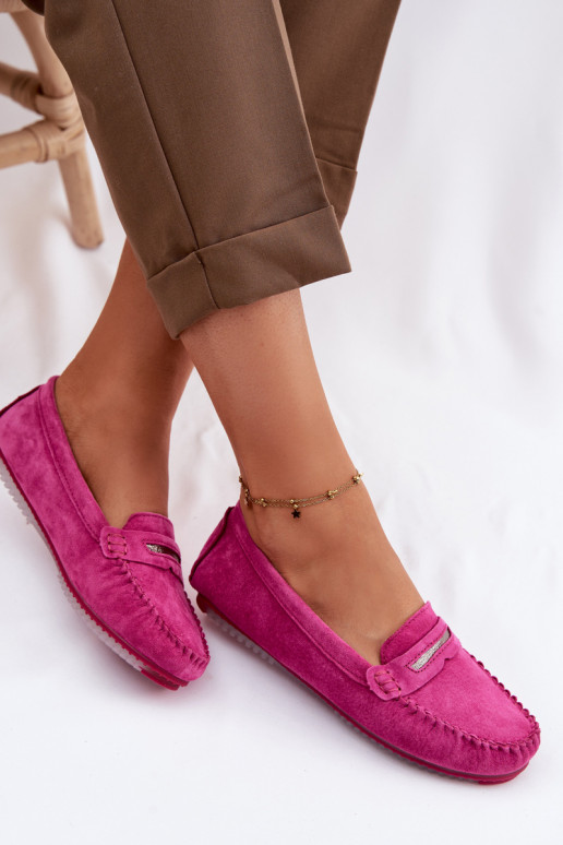Women's Flat Suede Loafers S.Barski LR61-7029 Fuchsia