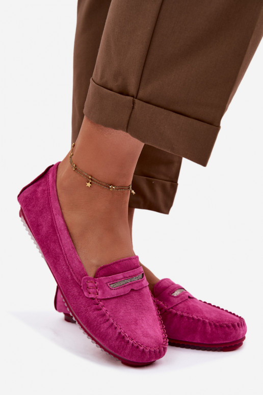 Women's Flat Suede Loafers S.Barski LR61-7029 Fuchsia