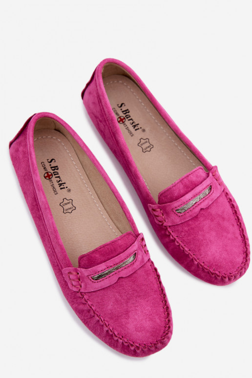 Women's Flat Suede Loafers S.Barski LR61-7029 Fuchsia