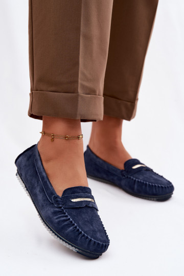 Women's Flat Loafers Made of Genuine Suede S.Barski LR61-7029 Navy Blue 2