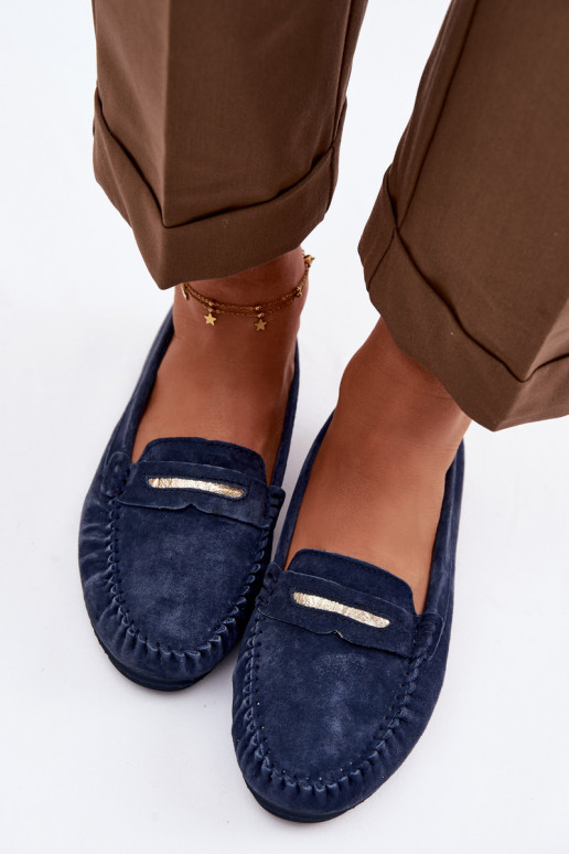 Women's Flat Loafers Made of Genuine Suede S.Barski LR61-7029 Navy Blue