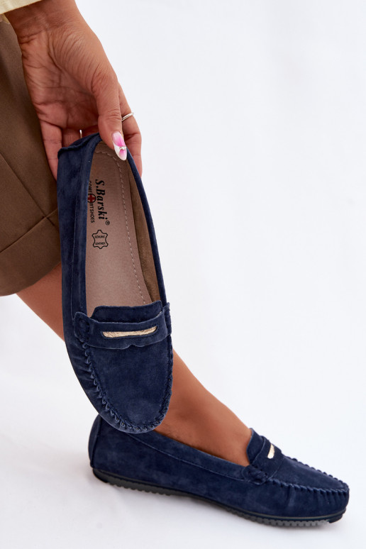 Women's Flat Loafers Made of Genuine Suede S.Barski LR61-7029 Navy Blue