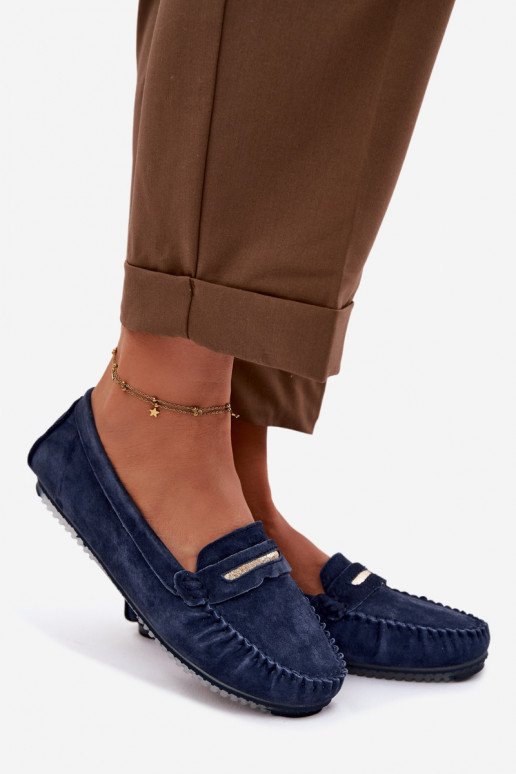 Women's Flat Loafers Made of Genuine Suede S.Barski LR61-7029 Navy Blue
