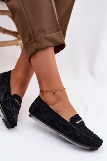 Women's Flat Suede Loafers LR61-7029 Black