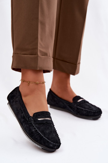 Women's Flat Suede Loafers LR61-7029 Black 2