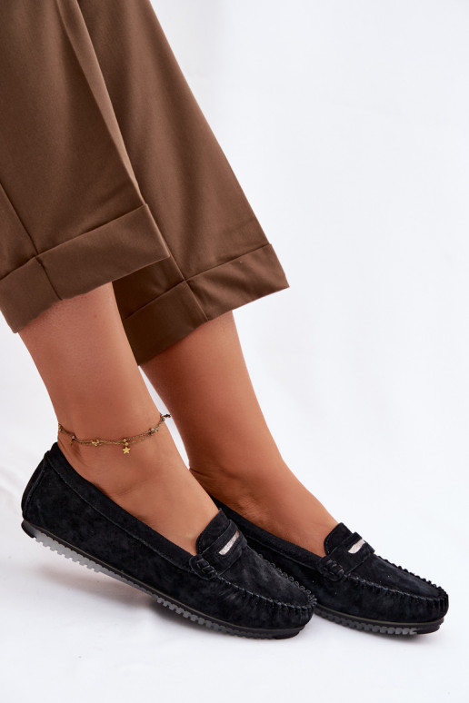 Women's Flat Suede Loafers LR61-7029 Black