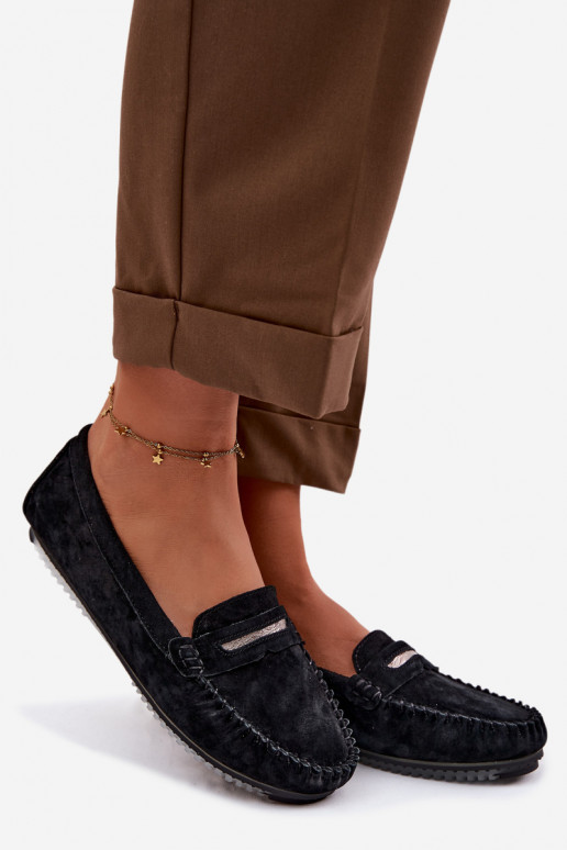 Women's Flat Suede Loafers LR61-7029 Black