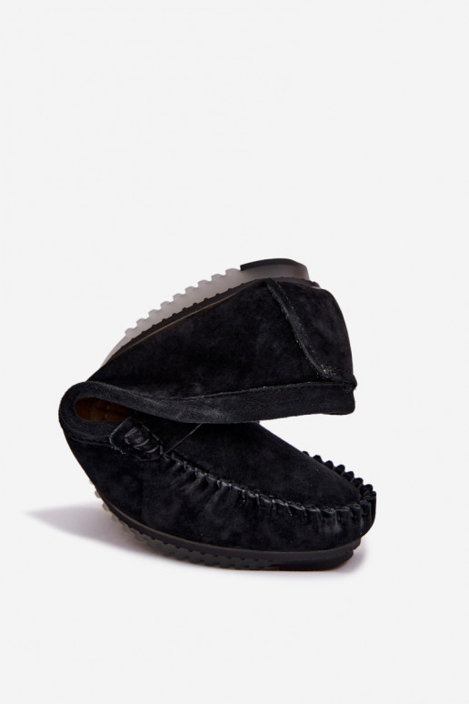 Women's Flat Suede Loafers LR61-7029 Black