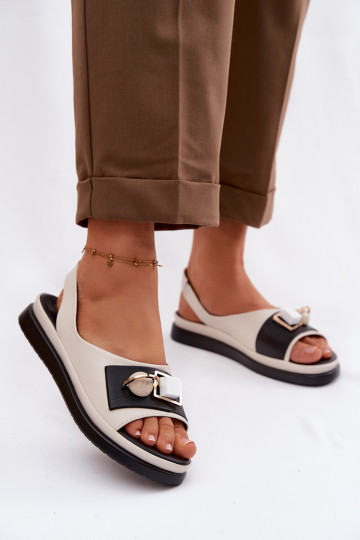 Leather Women's Sandals With Decoration D&A GR61-5932 Beige