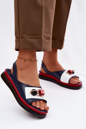 Leather Women's Sandals With Embellishment D&A GR61-5932 Navy Blue 2