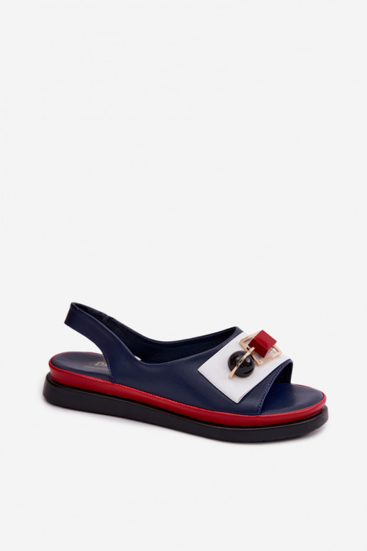 Leather Women's Sandals With Embellishment D&A GR61-5932 Navy Blue