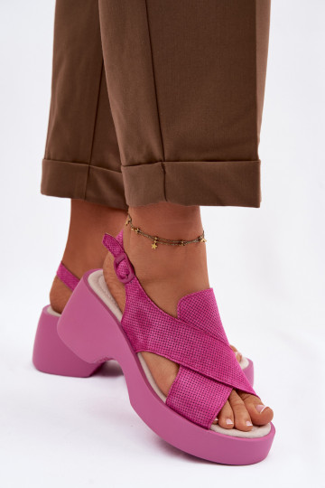 Leather Women's Platform Sandals S.Barski LR61-7005 Fuchsia