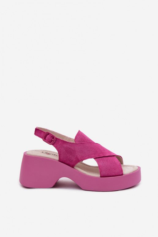 Leather Women's Platform Sandals S.Barski LR61-7005 Fuchsia