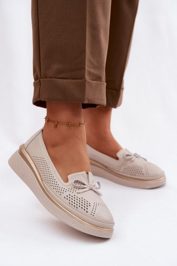 Leather Openwork Platform Shoes LR61-7043 Beige 2