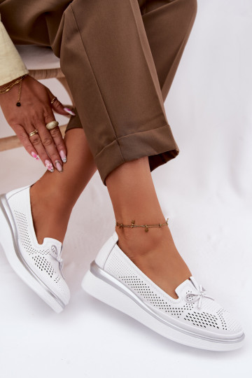 Leather Perforated Platform Shoes S.Barski LR61-7043 White