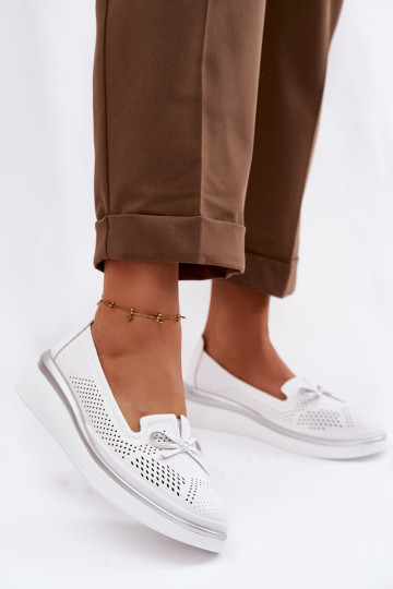 Leather Perforated Platform Shoes S.Barski LR61-7043 White 2