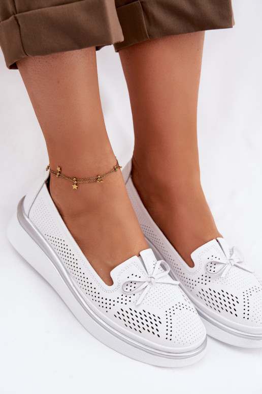 Leather Perforated Platform Shoes S.Barski LR61-7043 White