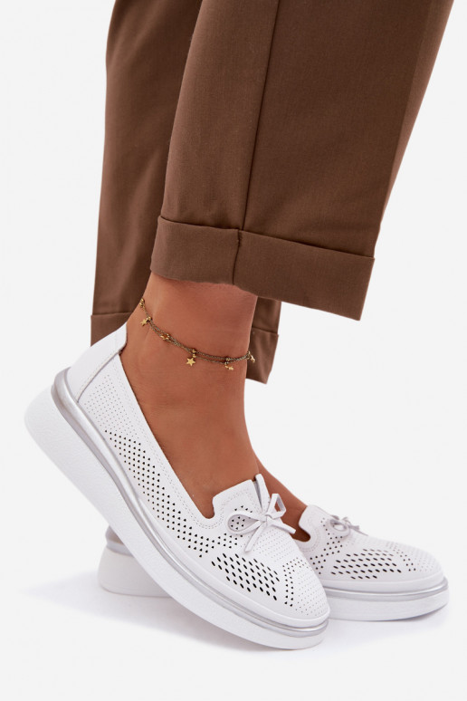 Leather Perforated Platform Shoes S.Barski LR61-7043 White
