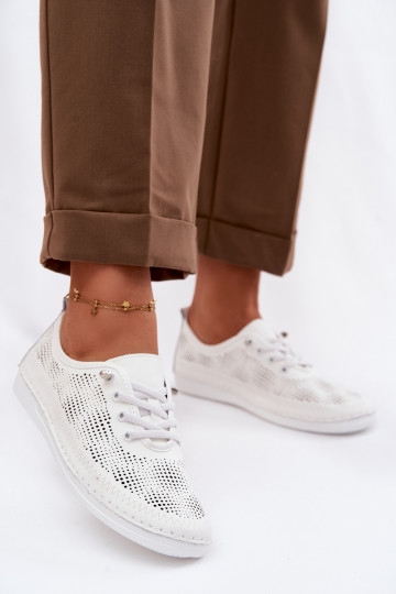 Leather Openwork Women's Loafers LR61-7083 White