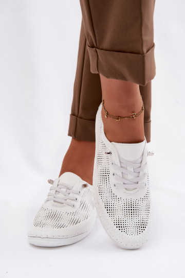 Leather Openwork Women's Loafers LR61-7083 White 2