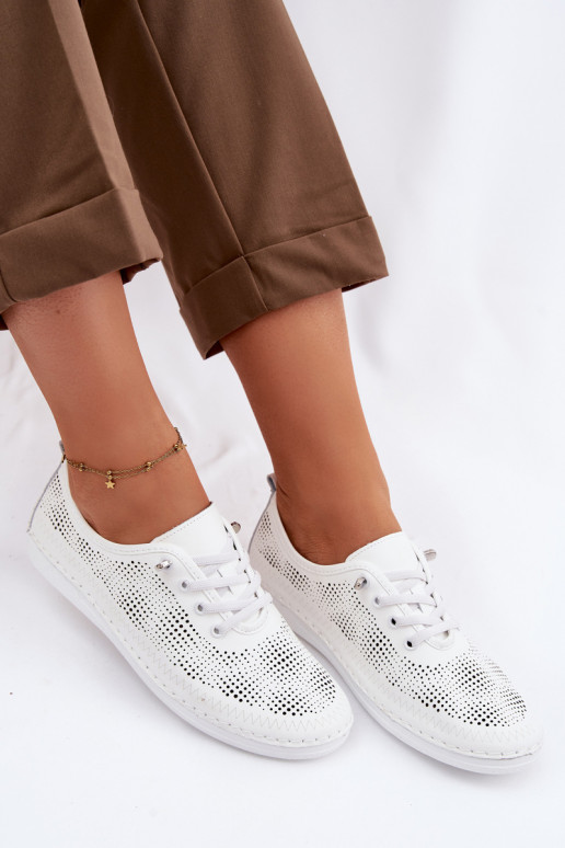 Leather Openwork Women's Loafers LR61-7083 White