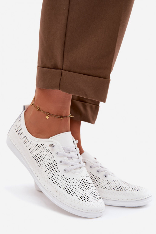 Skórzane Ażurowe Półbuty Damskie S.Barski LR61-7083 Białe