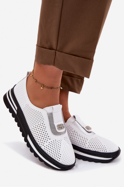 Women's Slip-On Shoes Made of Genuine Leather S.Barski LR61-7092 White