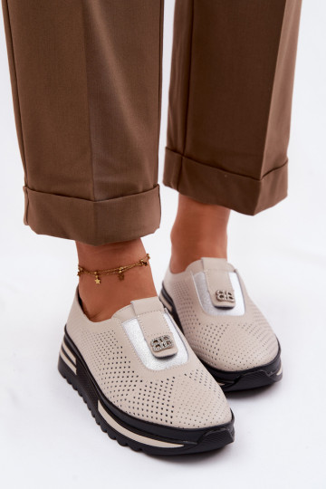 Women's Slip-On Shoes Made of Genuine Leather S.Barski LR61-7092 Beige