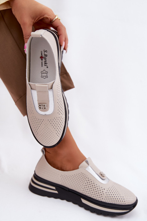 Women's Slip-On Shoes Made of Genuine Leather S.Barski LR61-7092 Beige