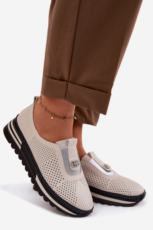 Women's Slip-On Shoes Made of Genuine Leather S.Barski LR61-7092 Beige