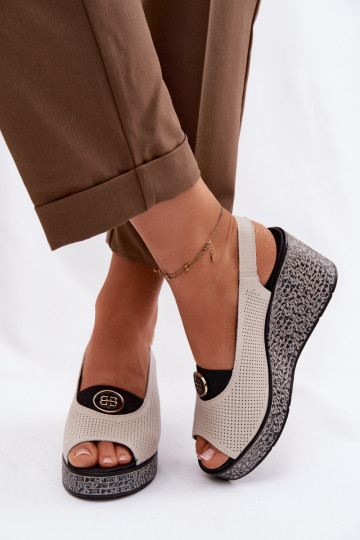 Leather Platform Sandals S.Barski LR61-7010 Beige