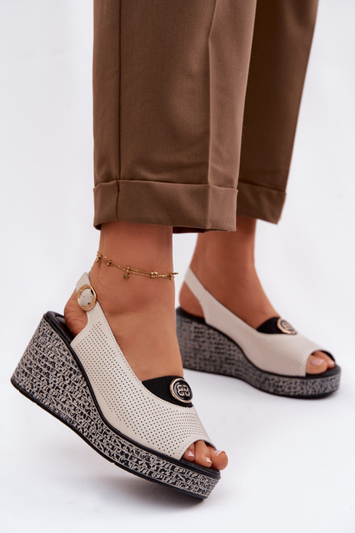 Leather Platform Sandals S.Barski LR61-7010 Beige