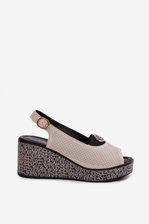 Leather Platform Sandals S.Barski LR61-7010 Beige