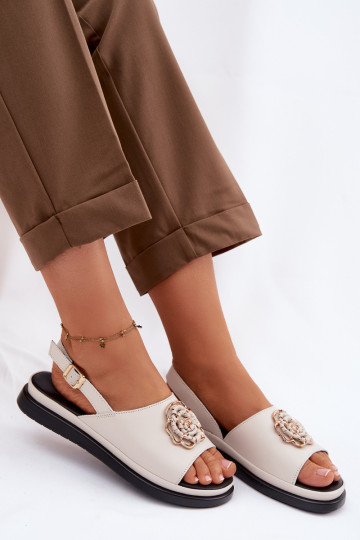 Leather Women's Sandals With Decorative Detail D&A GR61-5937 Beige