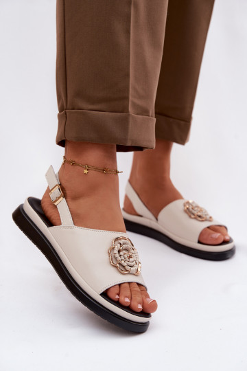 Leather Women's Sandals With Decorative Detail D&A GR61-5937 Beige 2