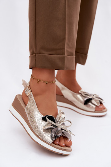 Leather Platform Sandals With Embellishment S.Barski GR61-5988 Gold 2