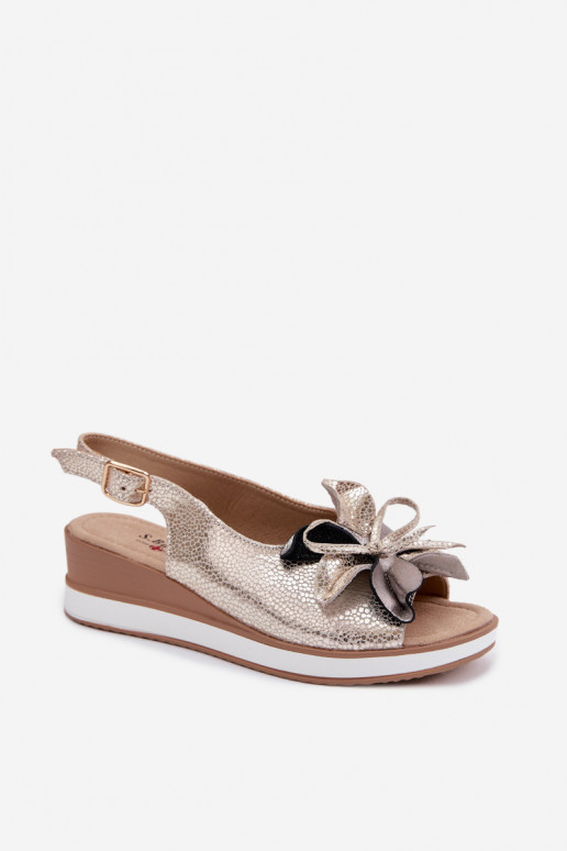 Leather Platform Sandals With Embellishment S.Barski GR61-5988 Gold