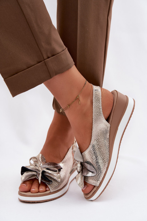 Leather Platform Sandals With Embellishment S.Barski GR61-5988 Gold