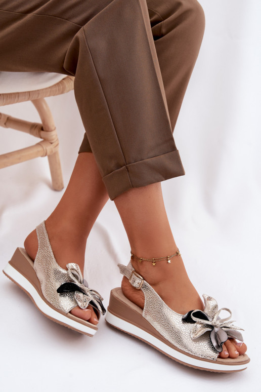 Leather Platform Sandals With Embellishment S.Barski GR61-5988 Gold