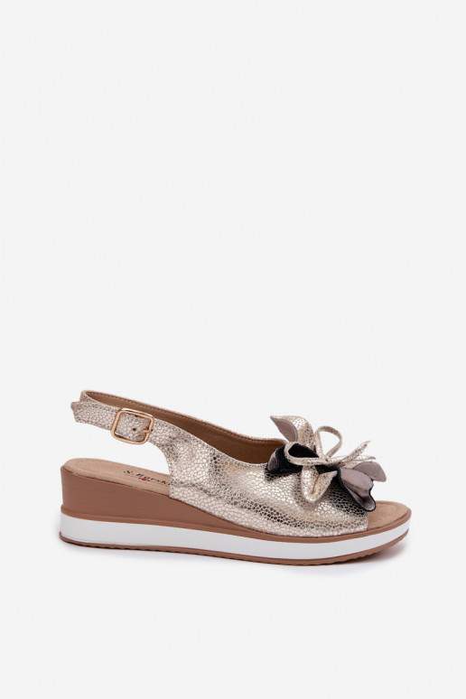 Leather Platform Sandals With Embellishment S.Barski GR61-5988 Gold