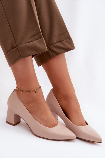 Sergio Leone PB413 Cream Pink Block Heel Shoes