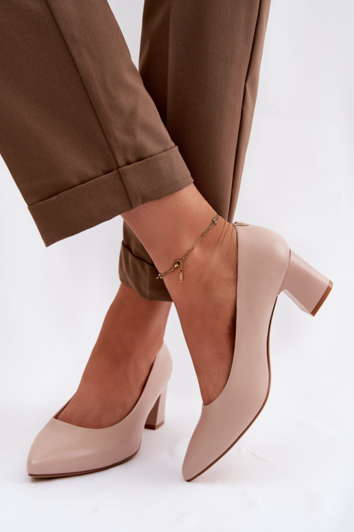 Sergio Leone PB413 Cream Pink Block Heel Shoes